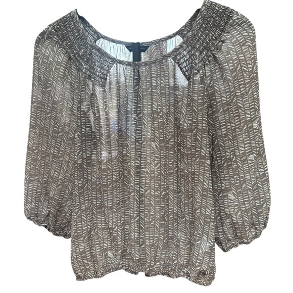 Banana Republic Tops - Banana Republic Sheer Chiffon Blouse Brown/Wht Abstract Print Women’s M